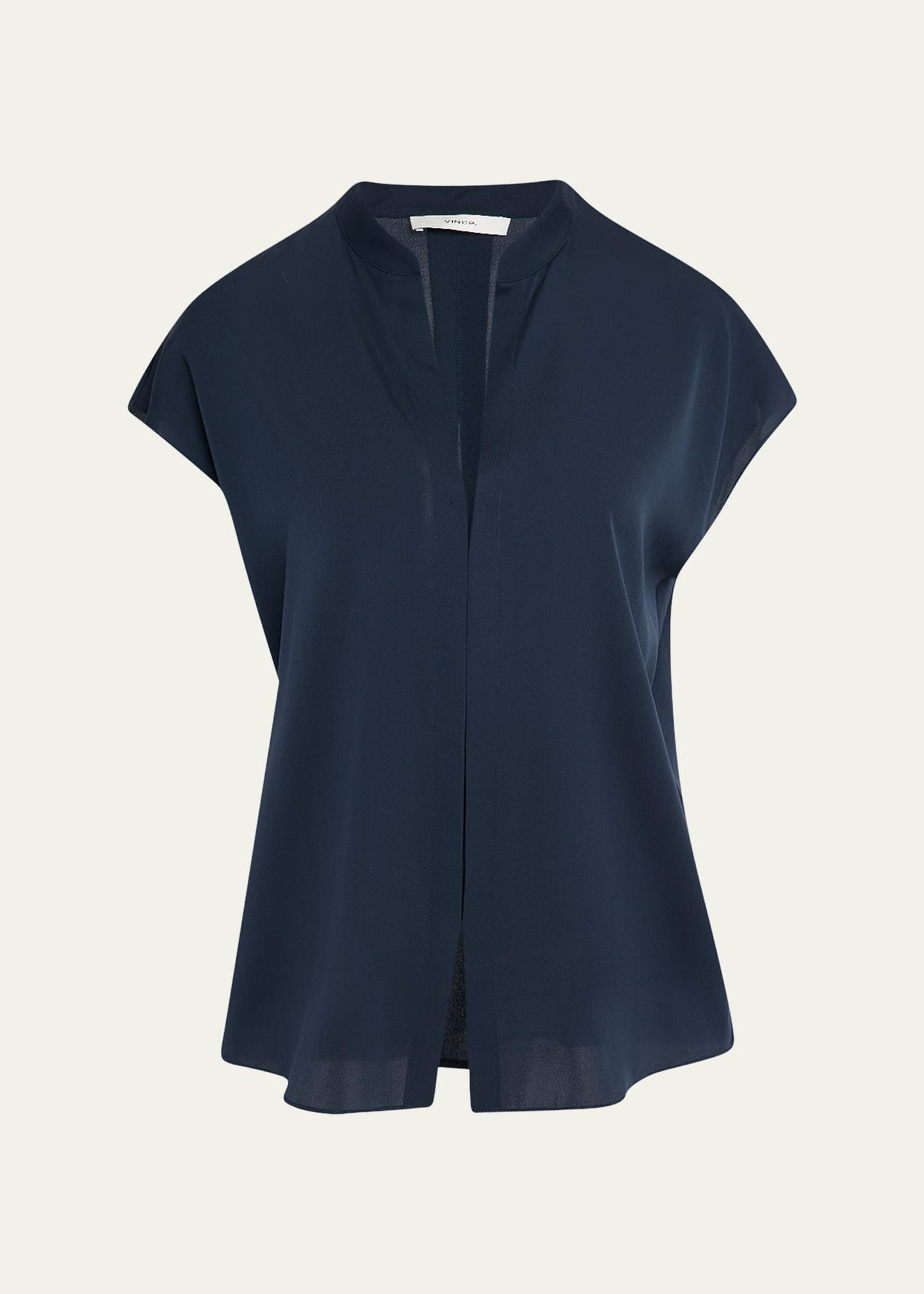 cap-sleeve blouse with hidden placket