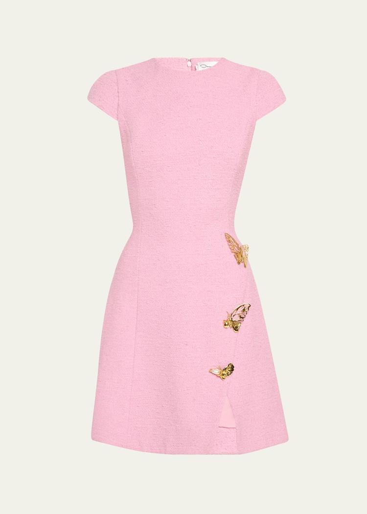 cap-sleeve butterfly-slit tweed mini dress