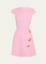 cap-sleeve butterfly-slit tweed mini dress