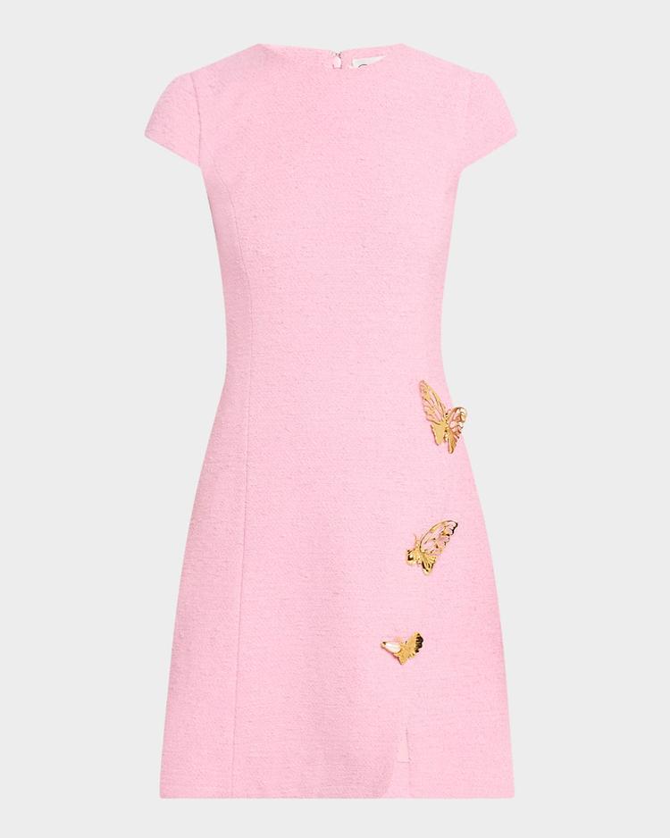 cap-sleeve butterfly-slit tweed mini dress