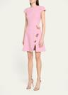 cap-sleeve butterfly-slit tweed mini dress