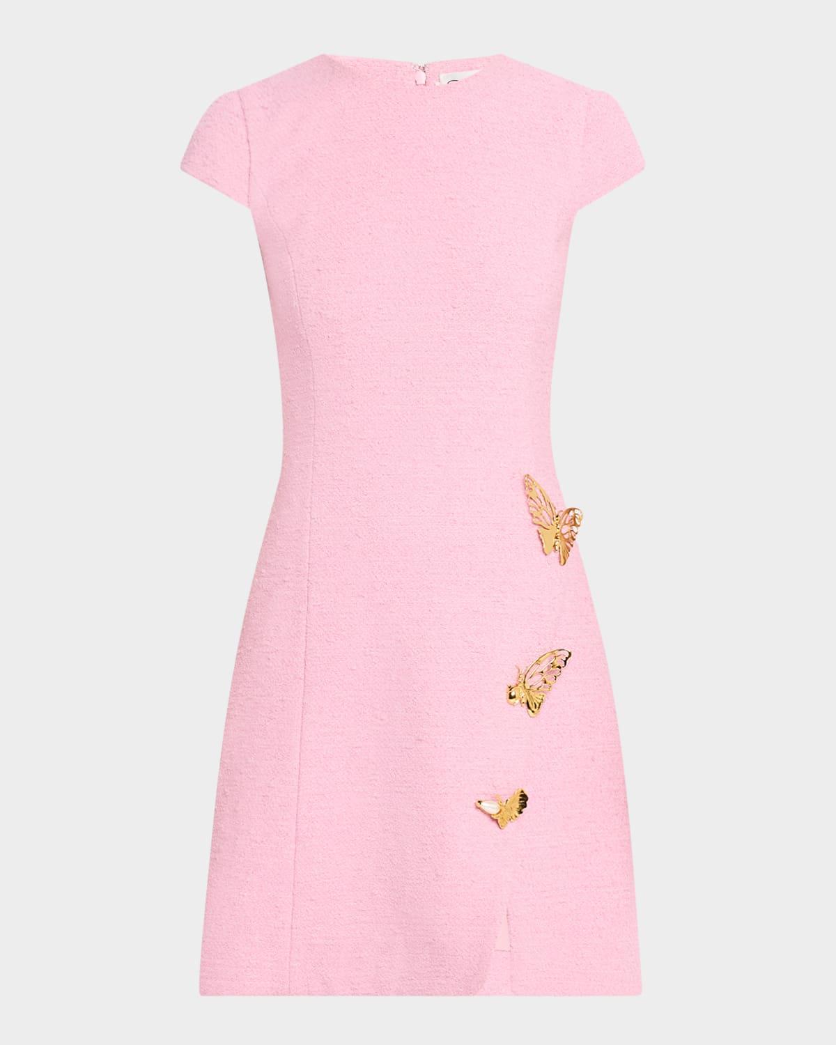 cap-sleeve butterfly-slit tweed mini dress