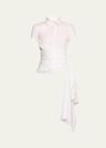 cap sleeve button front draped blouse