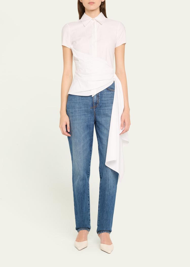 cap sleeve button front draped blouse