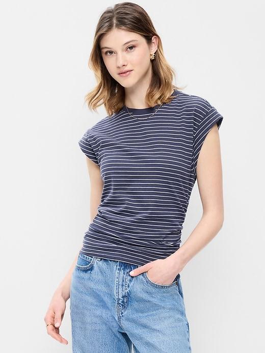 cap-sleeve cinch-waist top