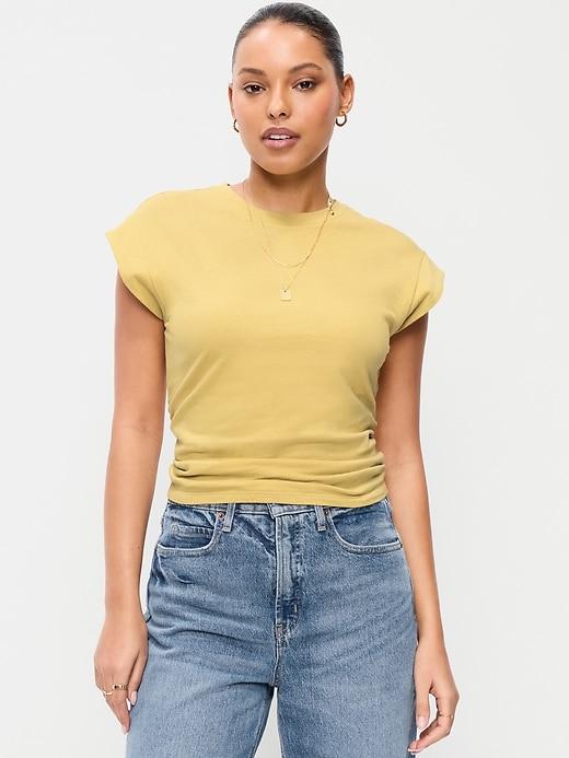 cap-sleeve cinch-waist top