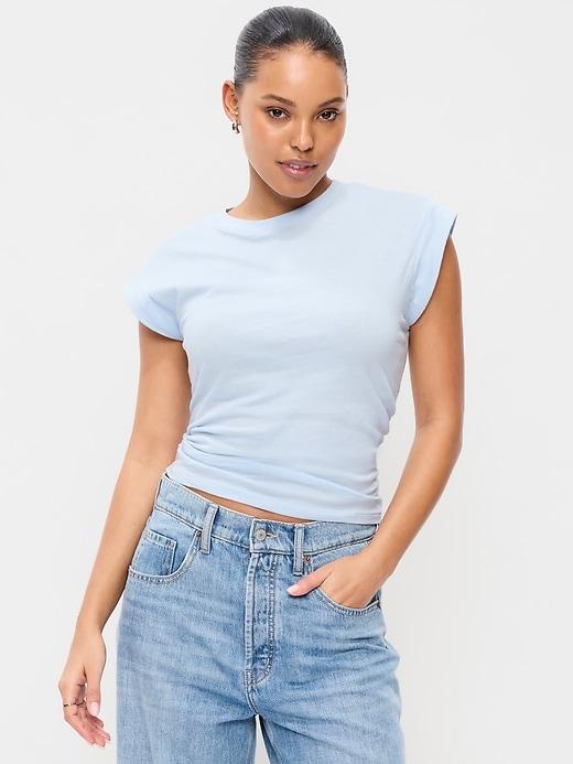cap-sleeve cinch-waist top
