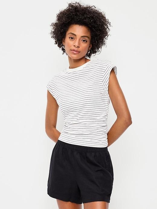 cap-sleeve cinch-waist top