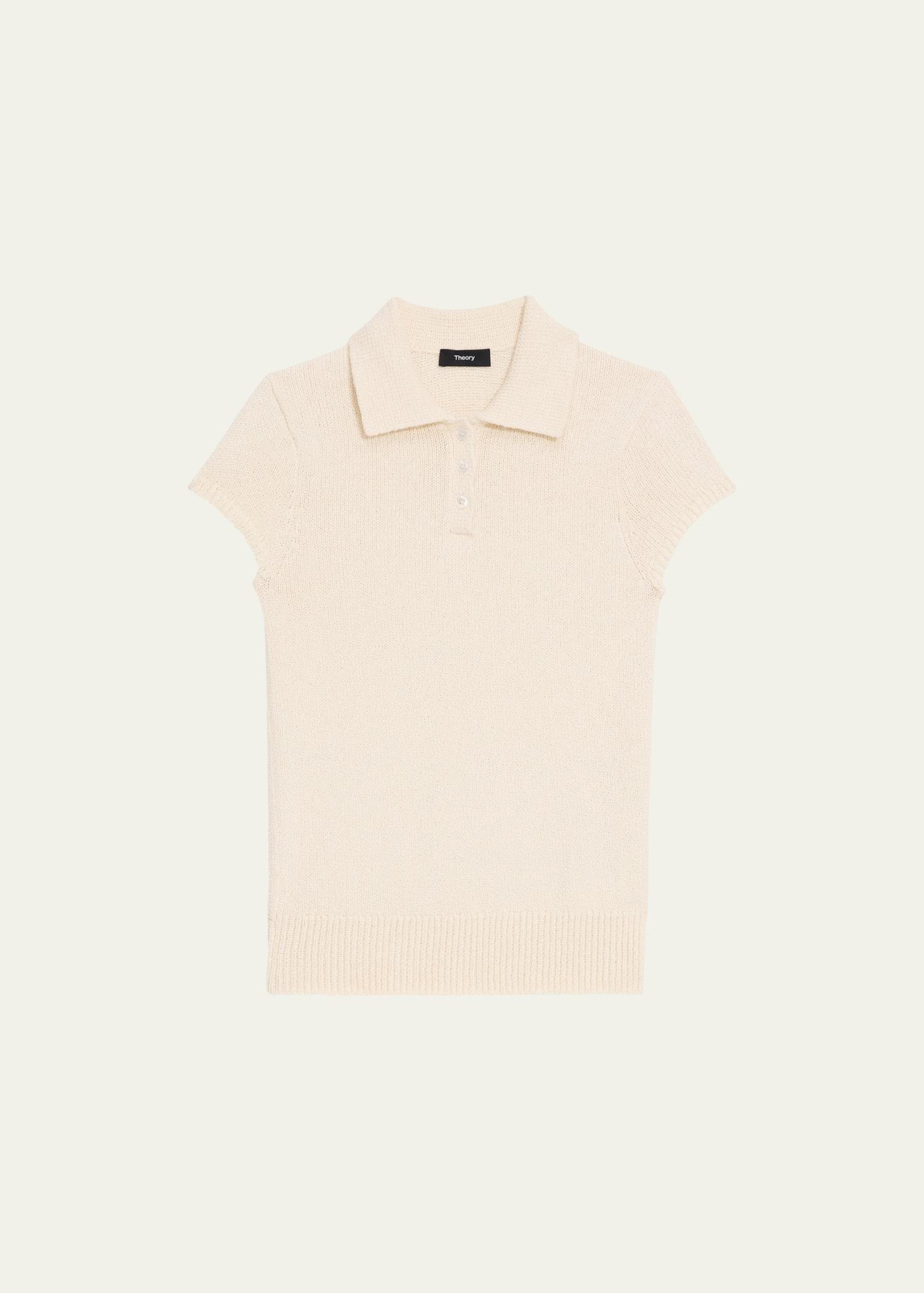 cap-sleeve cotton and merino wool polo top