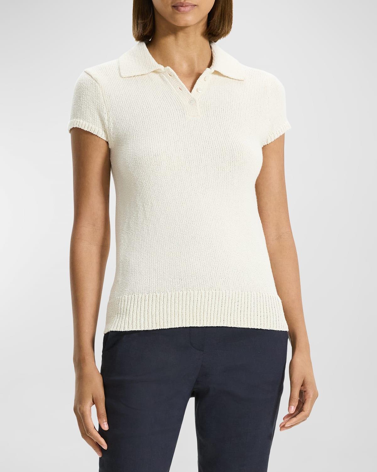 cap-sleeve cotton and merino wool polo top