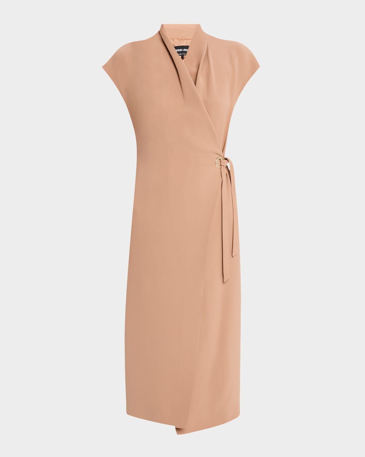 cap-sleeve cupro wrap midi dress