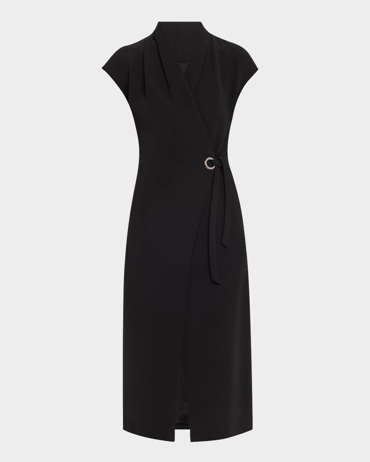 cap-sleeve cupro wrap midi dress