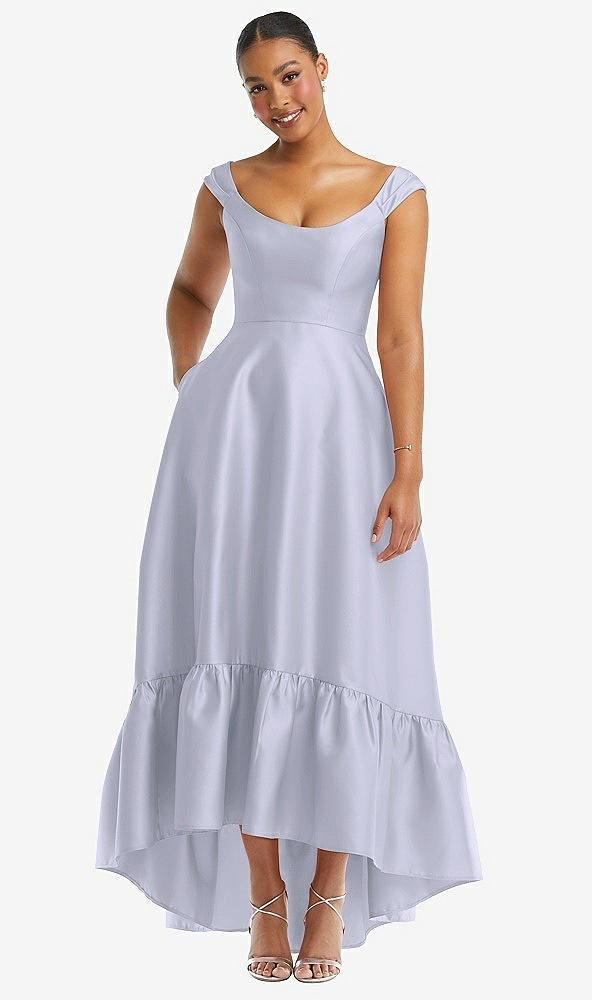 cap sleeve deep ruffle hem satin high low dress with pockets