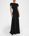 cap sleeve draped stretch cady gown
