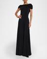 cap sleeve draped stretch cady gown