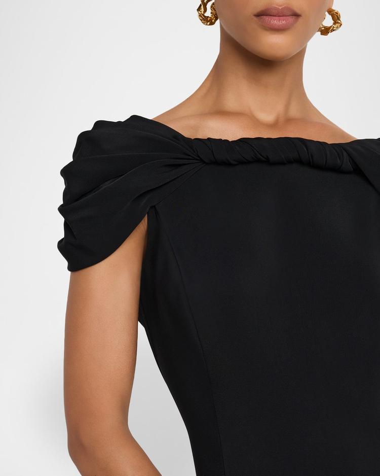 cap sleeve draped stretch cady gown