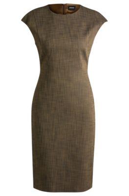 cap-sleeve dress in melange stretch sharkskin- patterned women's business dresses