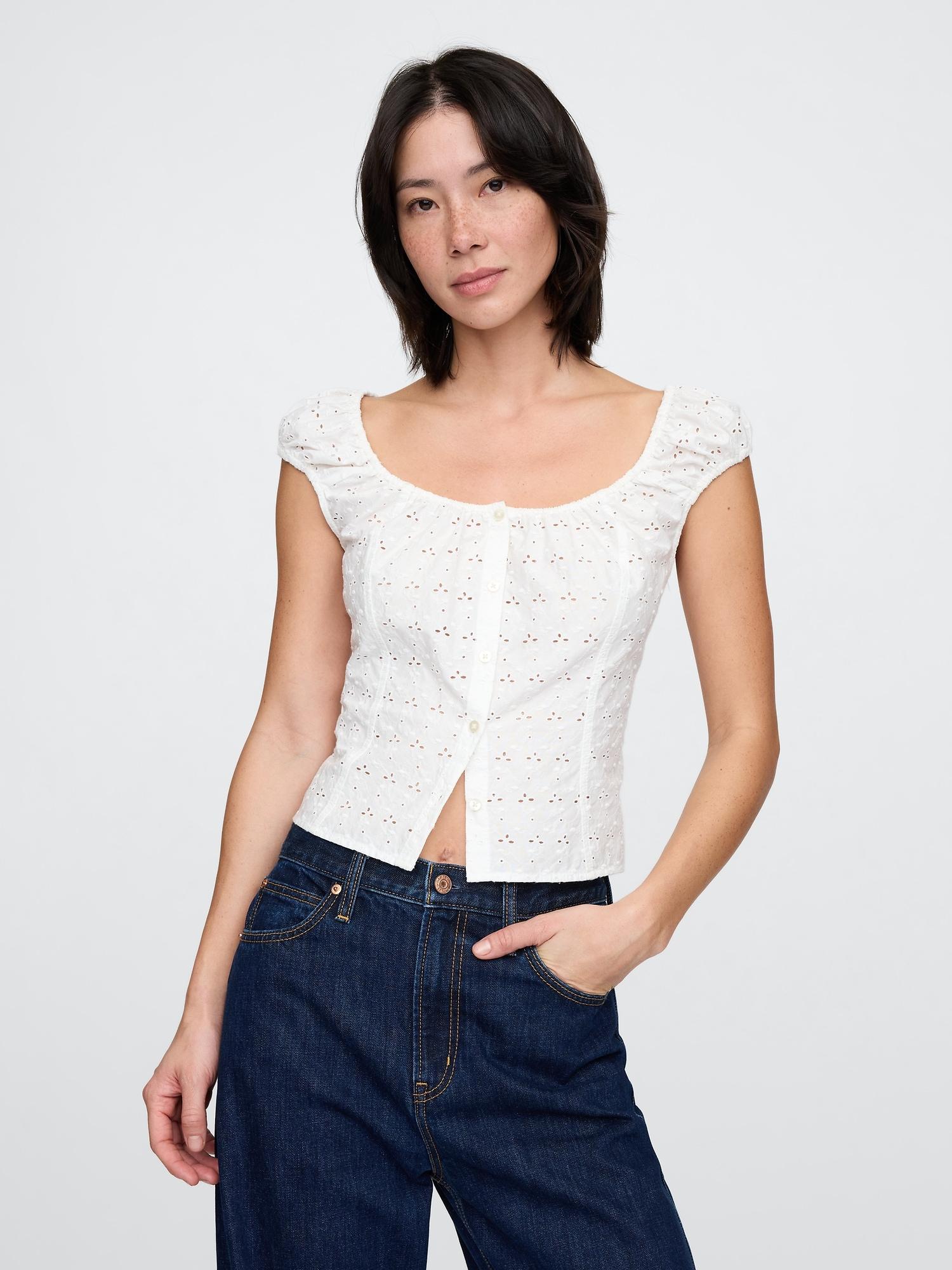 cap-sleeve eyelet top