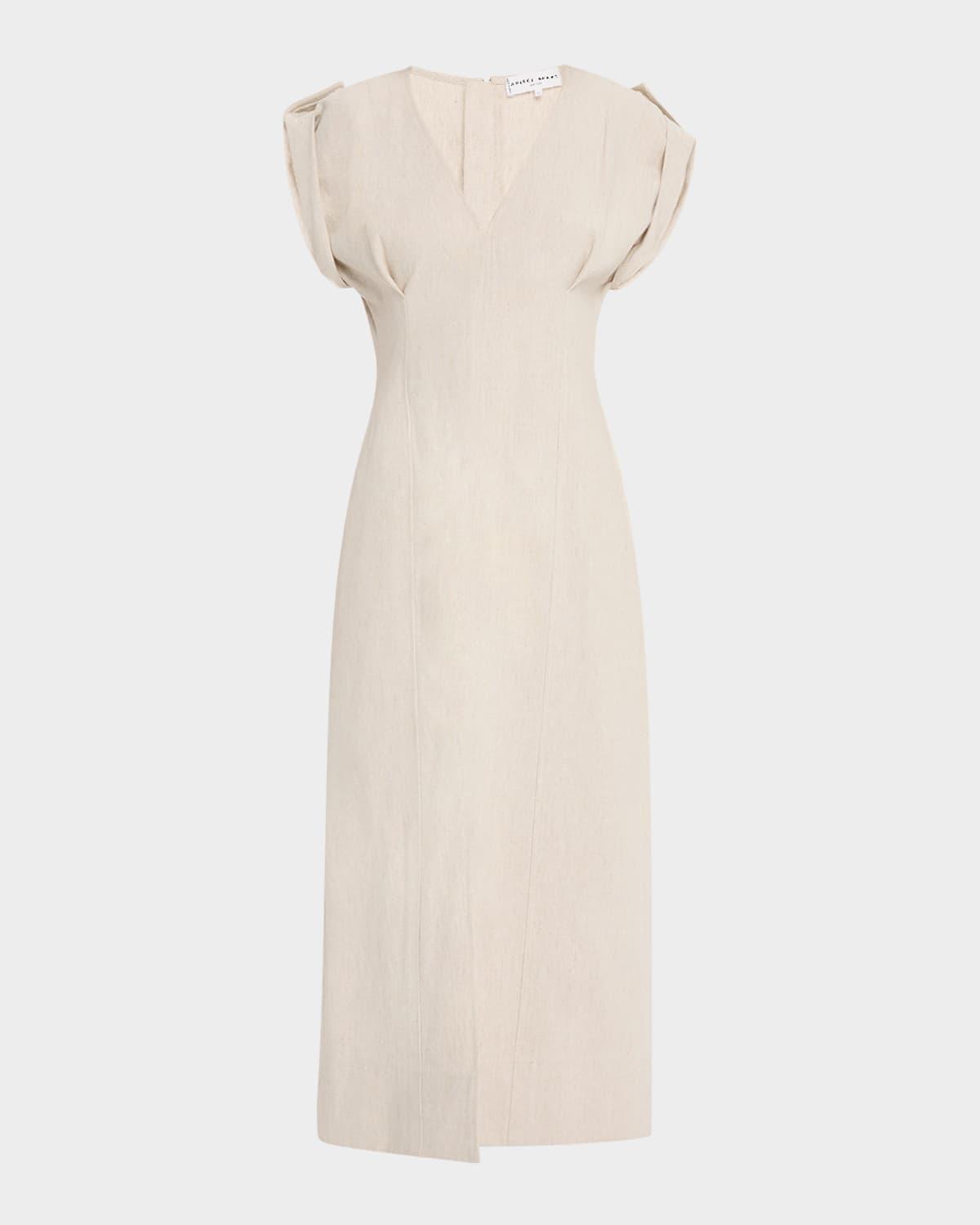 cap-sleeve flax linen maxi dress