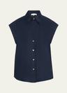 cap-sleeve linen button-front blouse
