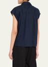 cap-sleeve linen button-front blouse