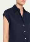 cap-sleeve linen button-front blouse