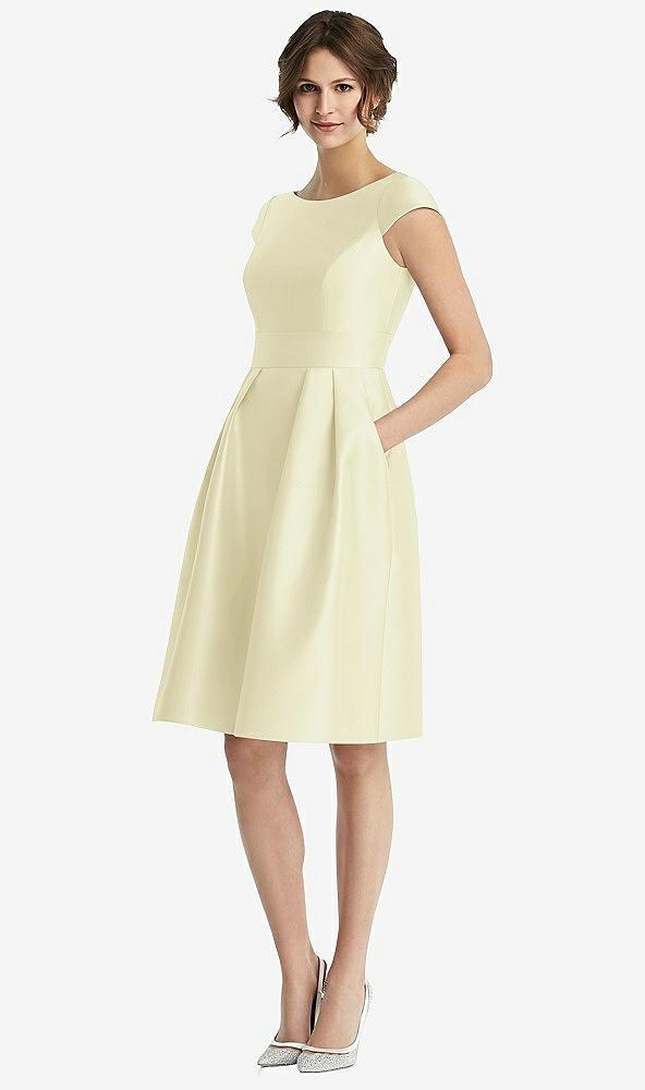 cap sleeve pleated cocktail dress with pockets