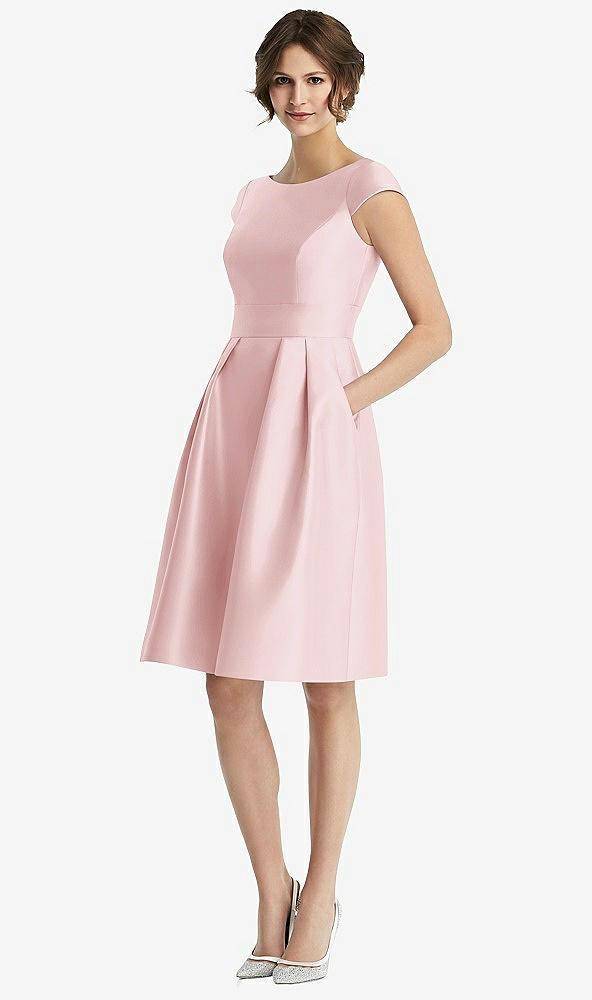 cap sleeve pleated cocktail dress with pockets