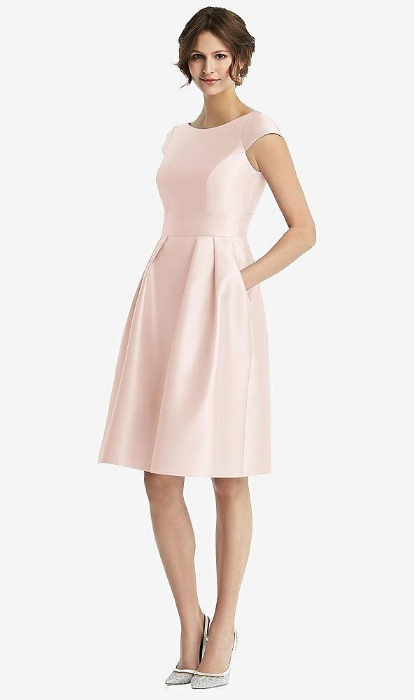 cap sleeve pleated cocktail dress with pockets