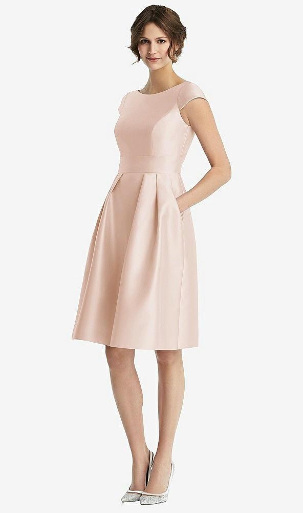 cap sleeve pleated cocktail dress with pockets