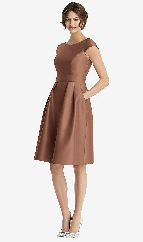 cap sleeve pleated cocktail dress with pockets