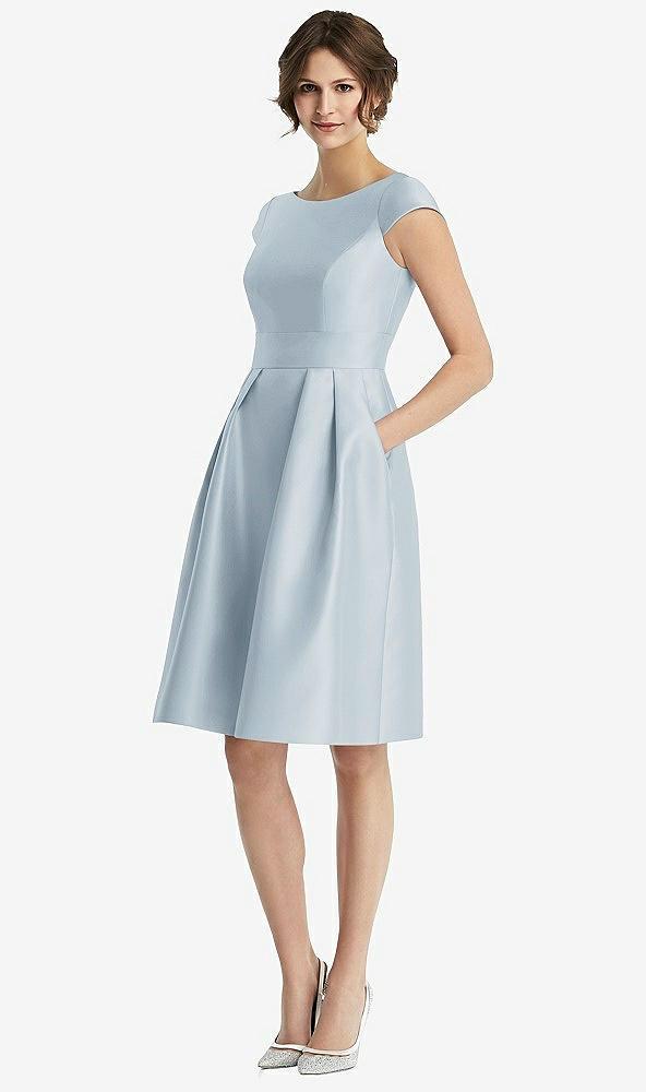 cap sleeve pleated cocktail dress with pockets