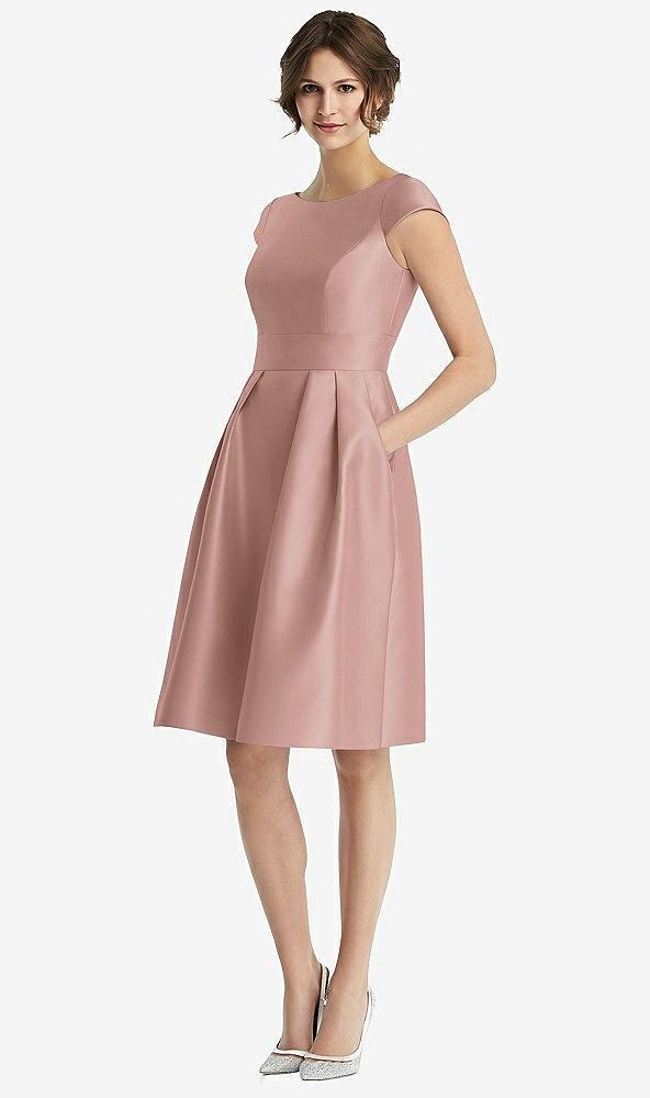 cap sleeve pleated cocktail dress with pockets