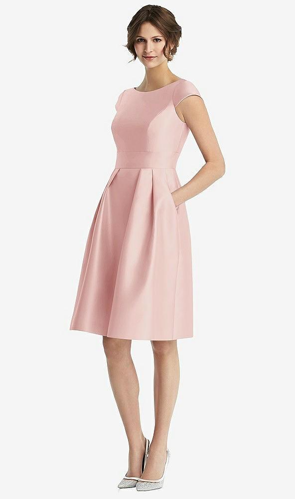 cap sleeve pleated cocktail dress with pockets