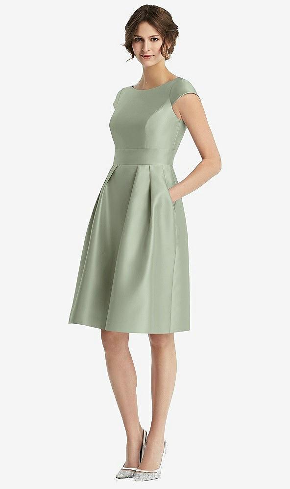 cap sleeve pleated cocktail dress with pockets