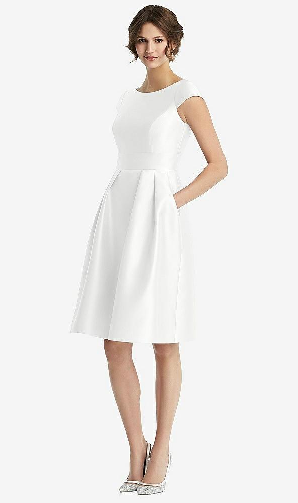 cap sleeve pleated cocktail dress with pockets