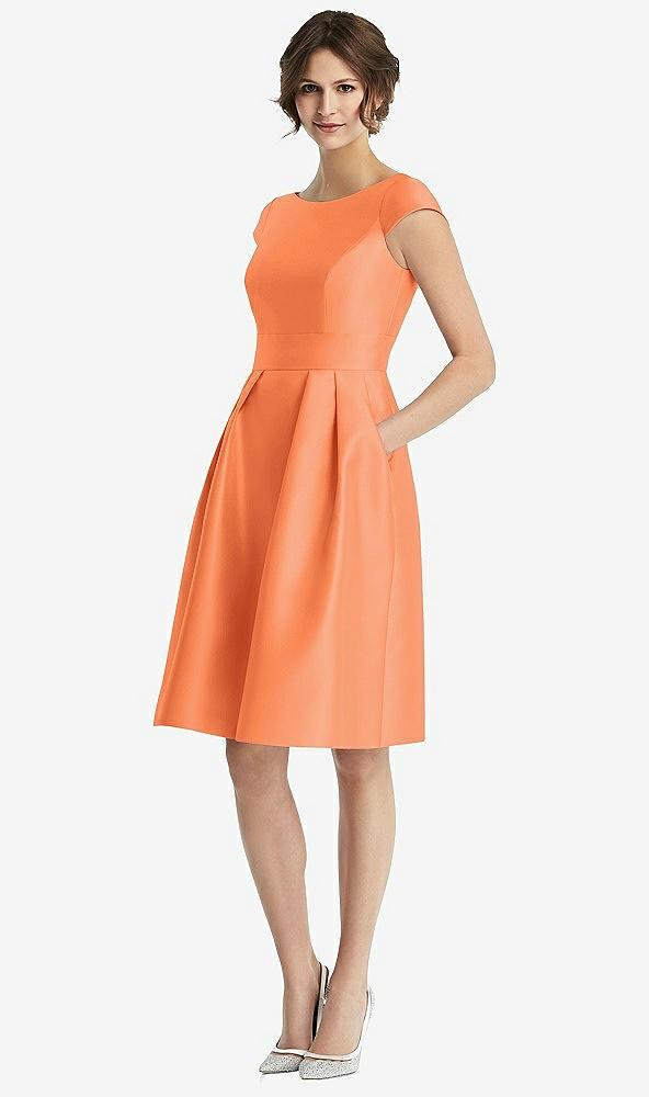 cap sleeve pleated cocktail dress with pockets