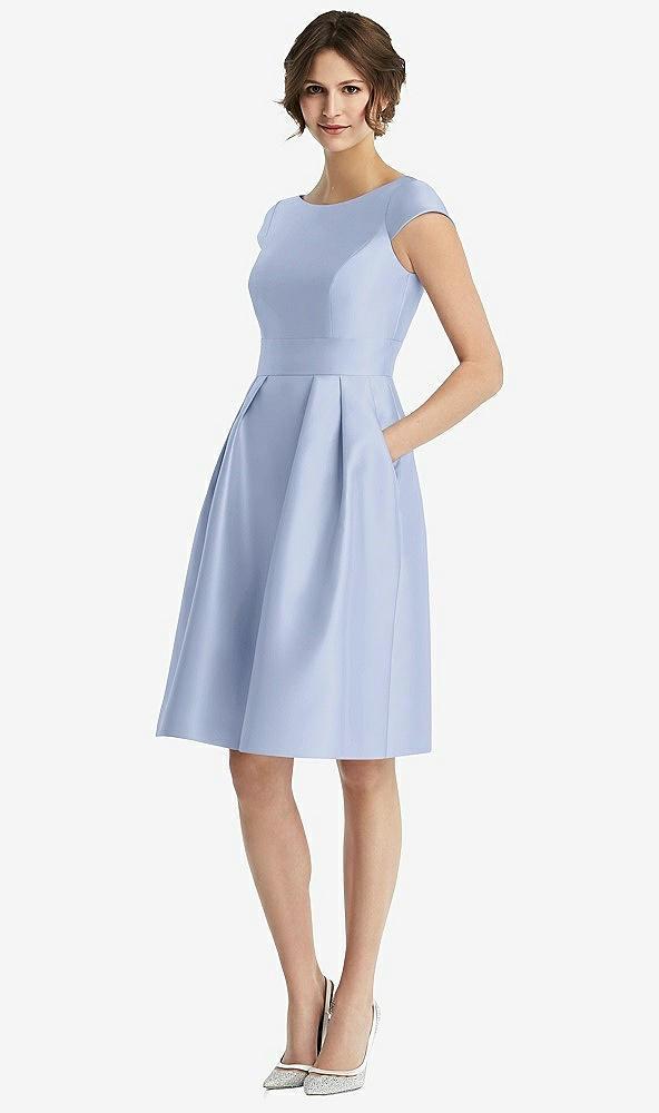 cap sleeve pleated cocktail dress with pockets