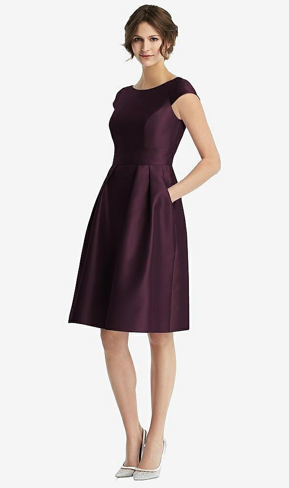 cap sleeve pleated cocktail dress with pockets