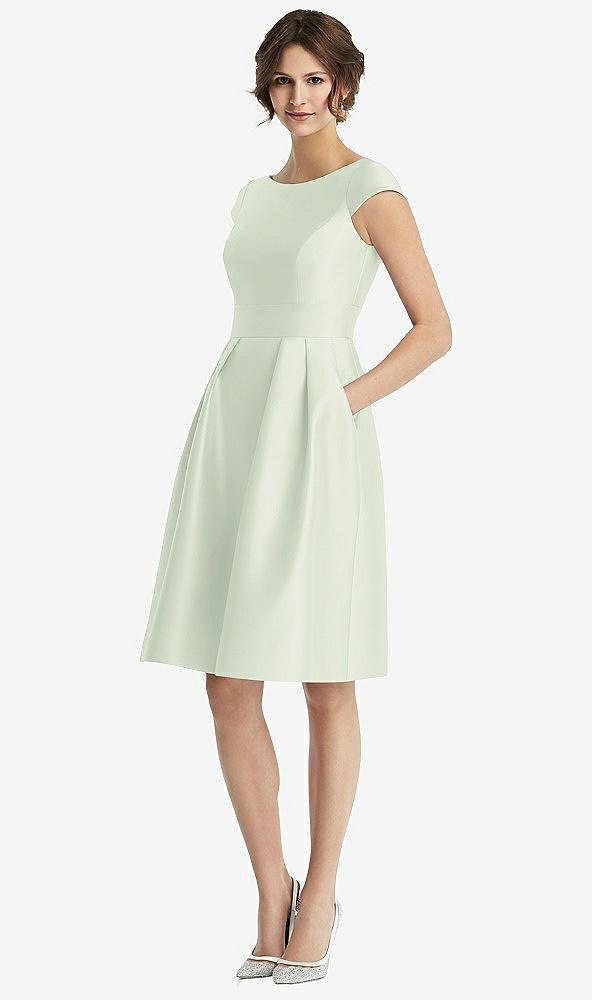 cap sleeve pleated cocktail dress with pockets