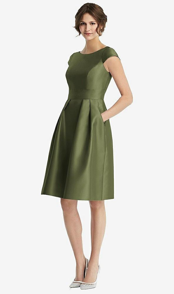 cap sleeve pleated cocktail dress with pockets