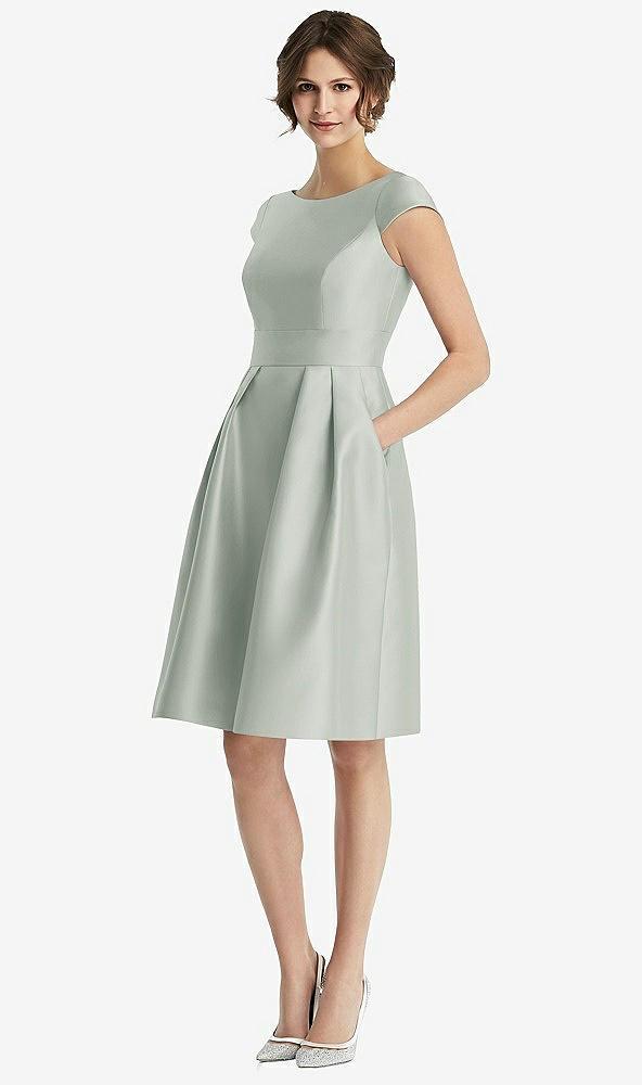 cap sleeve pleated cocktail dress with pockets