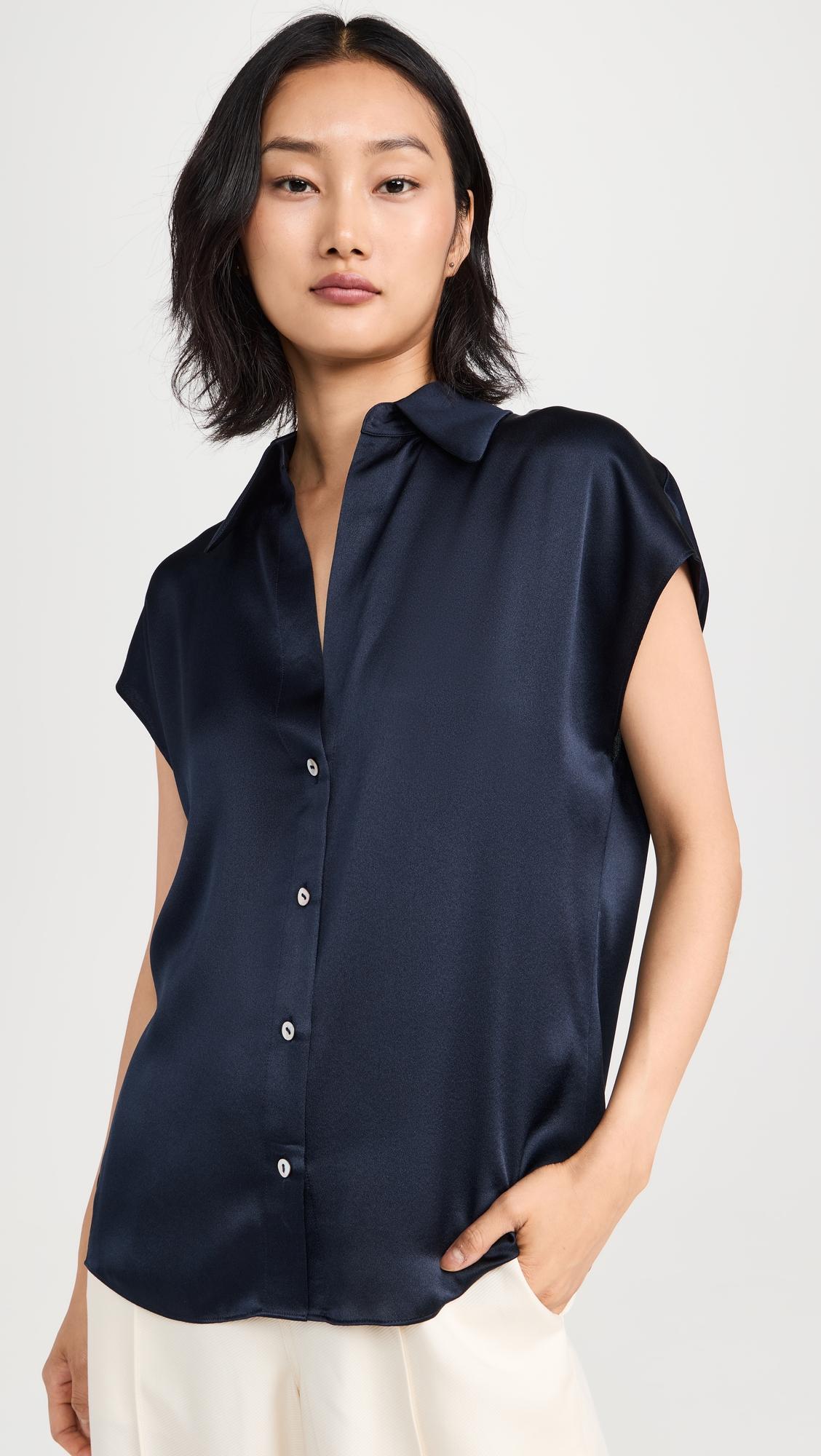 cap sleeve ruched back blouse