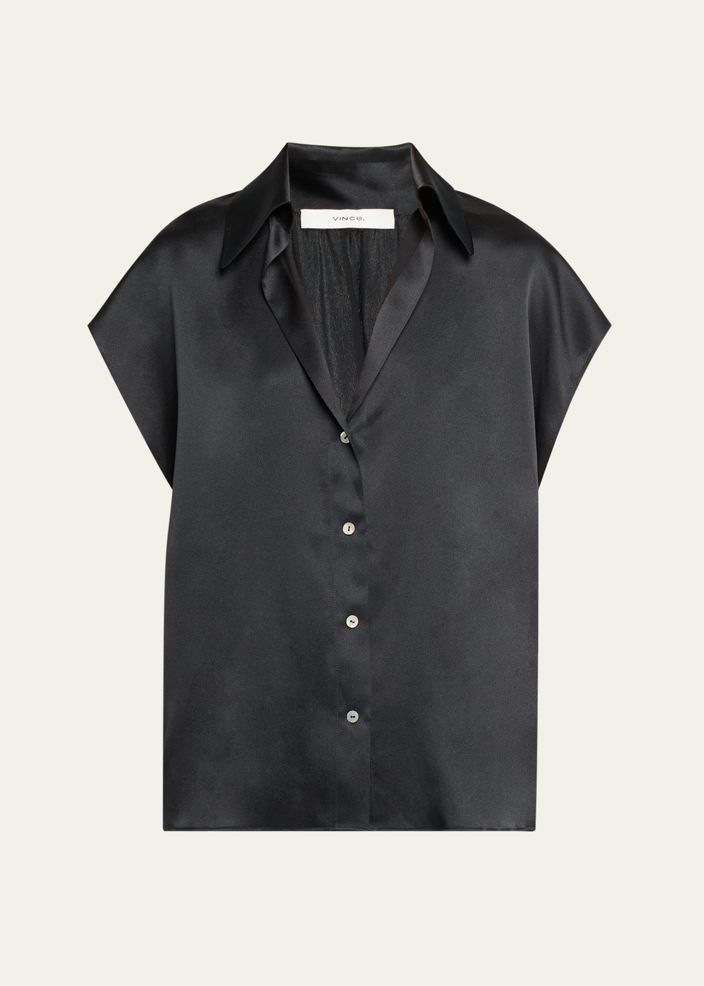 cap-sleeve ruched-back silk blouse