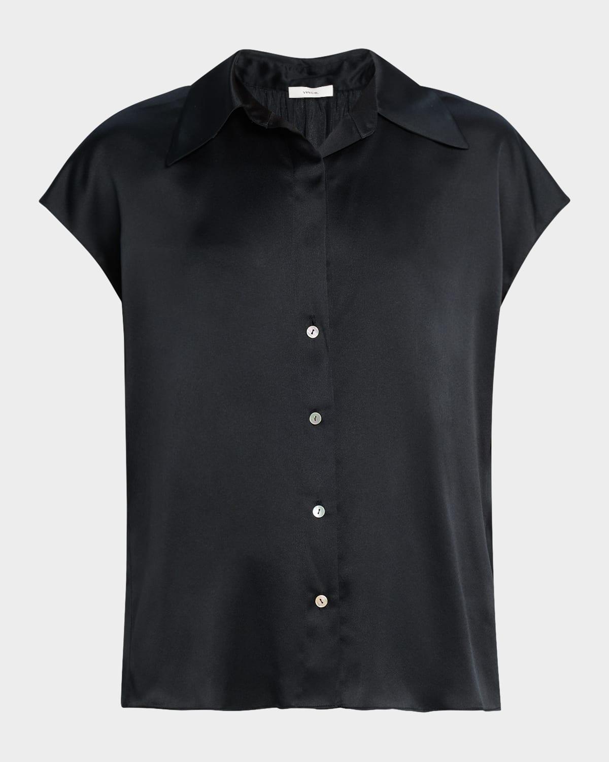 cap-sleeve ruched-back silk blouse