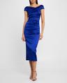cap-sleeve satin duchesse midi dress