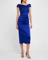 cap-sleeve satin duchesse midi dress