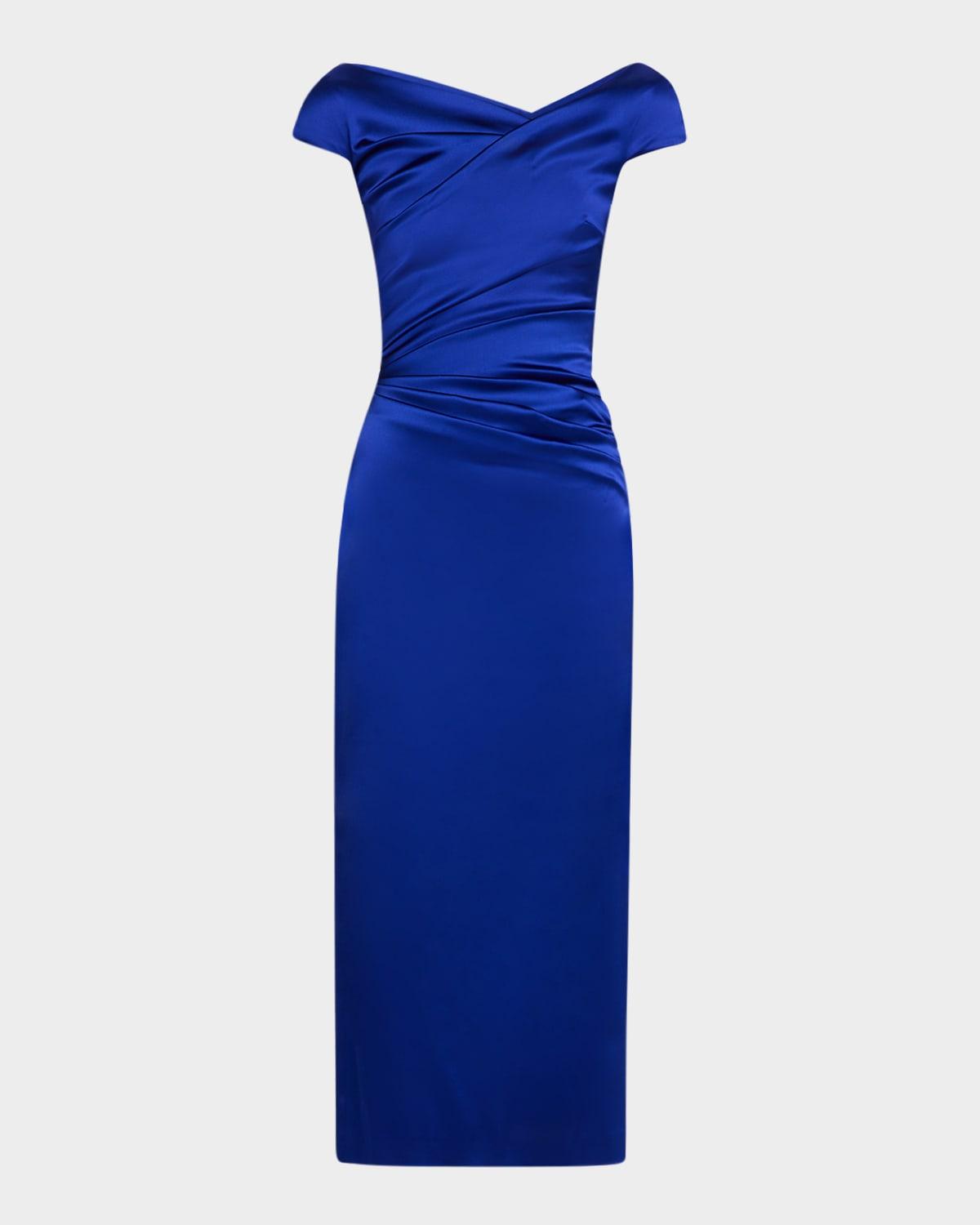 cap-sleeve satin duchesse midi dress