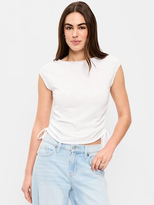 cap-sleeve shirred side top