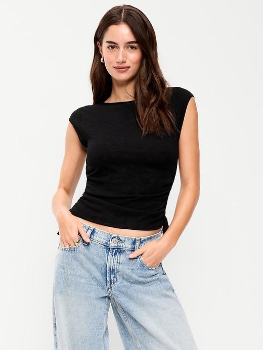 cap-sleeve shirred side top